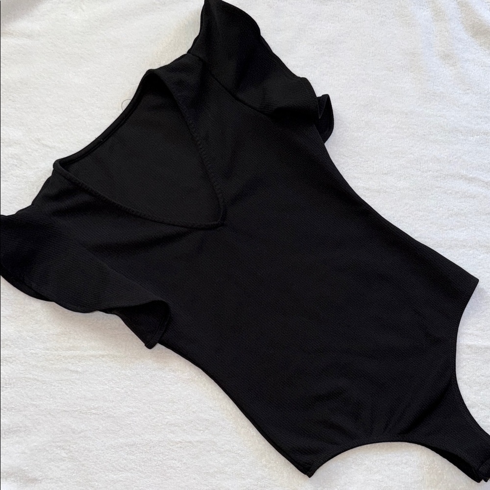 Elegant Black Flutter Sleeve Bodysuit